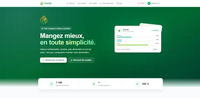 Capture du site nutriez.fr — application web · nutrition